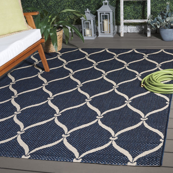 Safavieh Courtyard Power Loomed Area Rug: Timeless Elegance In Blue And Beige For Indoor Or Outdoor Spaces Black ,Beige 88% Polypropylene,12% Polyester Cy6654-256-8