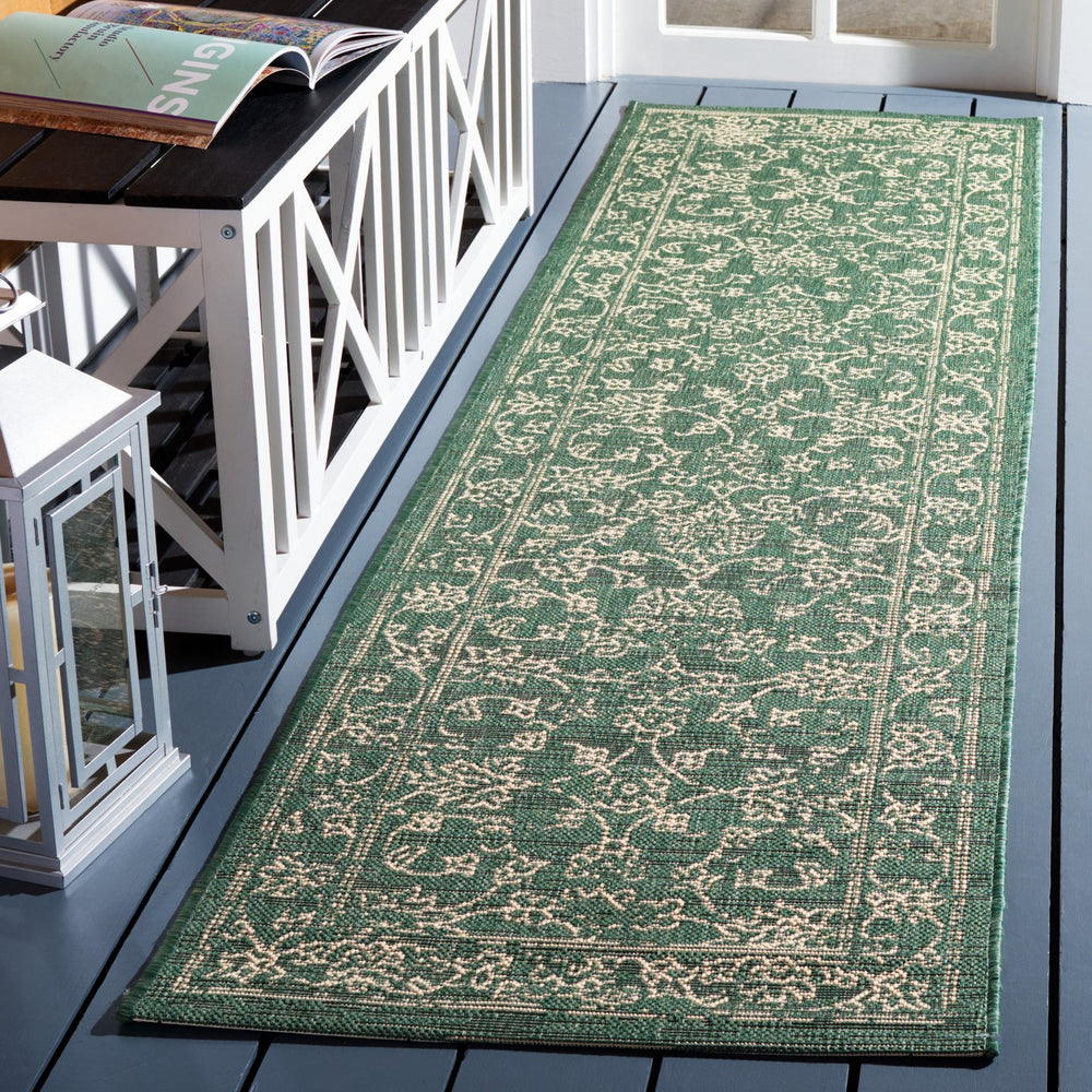 Safavieh Courtyard Dark Green Beige Floral Rug — Low Profile, Durable Power-Loomed Polypropylene Blend, 10X14 10'-0" x 14'-0" CY6680-32221-10