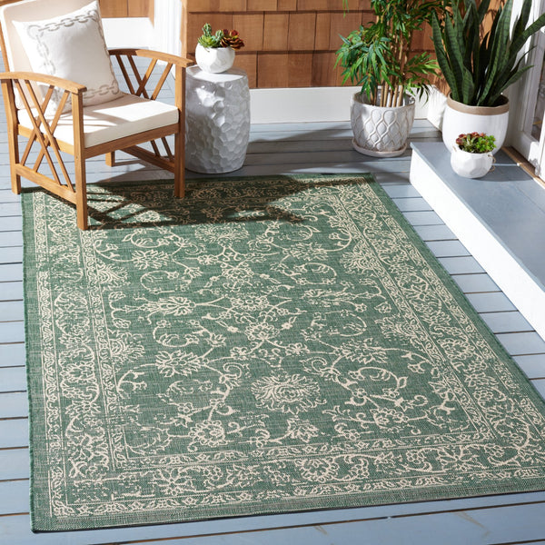 Safavieh Courtyard Traditional Dark Green Beige Area Rug — Low-Profile, Durable Power-Loomed Turkish Rug 6'-0" x 8'-0" CY6680-32221-68