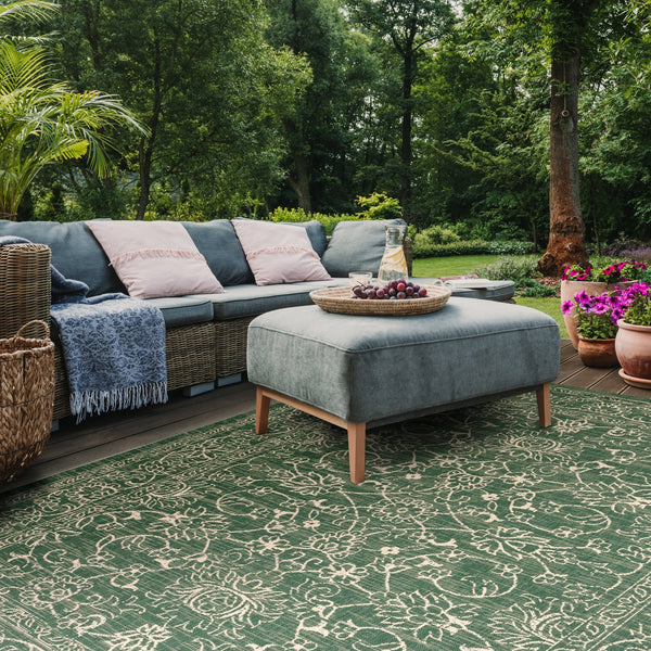 Safavieh Courtyard Traditional Dark Green Beige Area Rug — Low-Profile, Durable Power-Loomed Turkish Rug 6'-0" x 8'-0" CY6680-32221-68