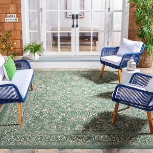 Safavieh Courtyard Dark Green Beige Square Rug — Low-Profile 1/4" Pile, Power-Loomed Turkey, Durable Elegance 4'-0" x 4'-0" CY6680-32221-4SQ