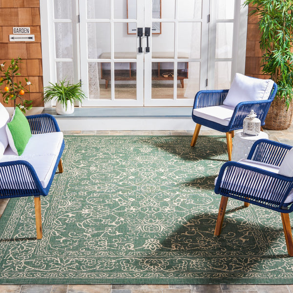 Safavieh Courtyard Traditional Dark Green Beige Area Rug — Low-Profile, Durable Power-Loomed Turkish Rug 6'-0" x 8'-0" CY6680-32221-68