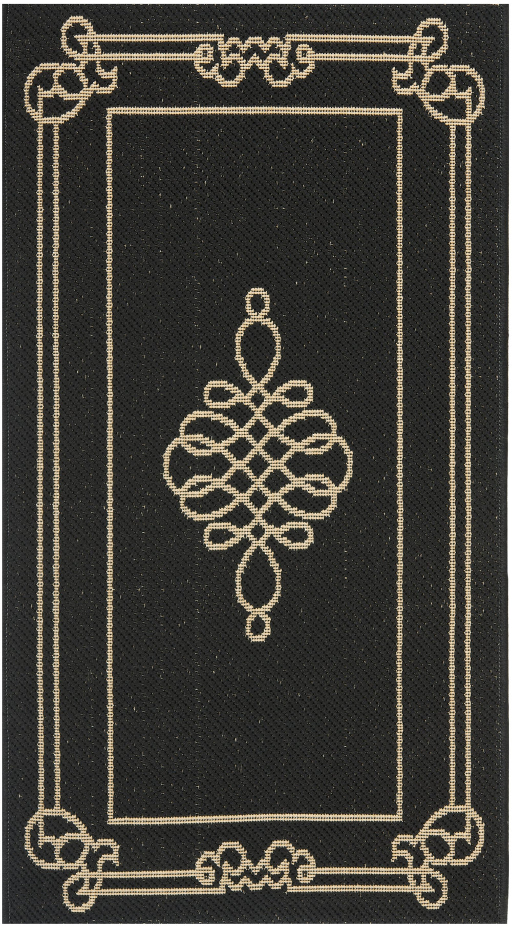 Safavieh Courtyard Elegant Black And Cream Runner Rug — Low-Profile, Durable Power-Loomed Design For Hallways 2'-3" x 14'-0" CY6788-26-214