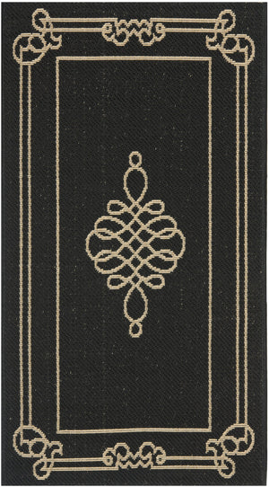 Safavieh Courtyard Elegant Black And Cream Runner Rug — Low-Profile, Durable Power-Loomed Design For Hallways 2'-3" x 14'-0" CY6788-26-214