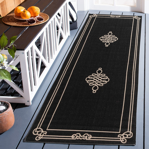 Safavieh Courtyard Elegant Turkish Medallion Rug In Black & Cream — Low Pile, Durable, Stain-Resistant Finish 6'-0" x 8'-0" CY6788-26-68