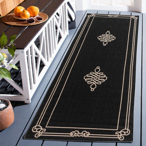 Safavieh Courtyard Elegant Black And Cream Runner Rug — Low-Profile, Durable Power-Loomed Design For Hallways 2'-3" x 14'-0" CY6788-26-214