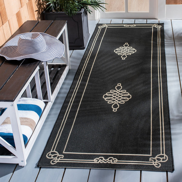 Safavieh Courtyard Elegant Turkish Medallion Rug In Black & Cream — Low Pile, Durable, Stain-Resistant Finish 6'-0" x 8'-0" CY6788-26-68
