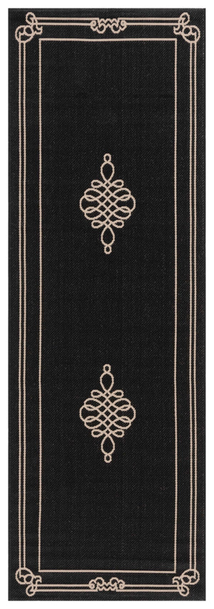Safavieh Courtyard Elegant Black And Cream Runner Rug — Low-Profile, Durable Power-Loomed Design For Hallways 2'-3" x 14'-0" CY6788-26-214