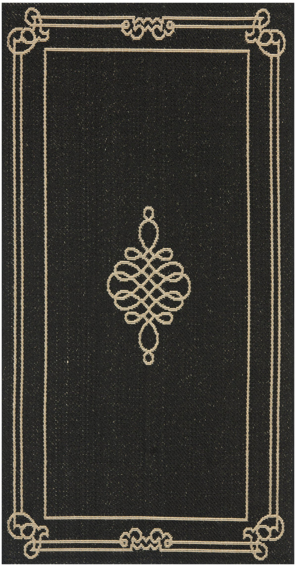 Safavieh Courtyard Elegant Black And Cream Runner Rug — Low-Profile, Durable Power-Loomed Design For Hallways 2'-3" x 14'-0" CY6788-26-214