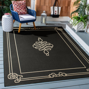 Safavieh Courtyard Elegant Turkish Medallion Rug In Black & Cream — Low Pile, Durable, Stain-Resistant Finish 6'-0" x 8'-0" CY6788-26-68