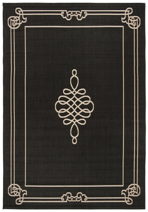 Safavieh Courtyard Elegant Turkish Medallion Rug In Black & Cream — Low Pile, Durable, Stain-Resistant Finish 6'-0" x 8'-0" CY6788-26-68