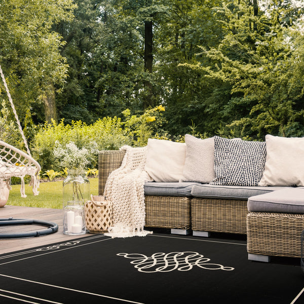 Safavieh Courtyard Elegant Turkish Medallion Rug In Black & Cream — Low Pile, Durable, Stain-Resistant Finish 6'-0" x 8'-0" CY6788-26-68