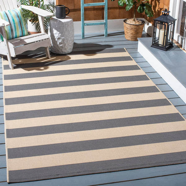 Safavieh Courtyard Elegant Striped Area Rug - Modern Design In Durable, Soft Blend For Home & Outdoor Spaces Beige ,Black 88% Polypropylene,12% Polyester Cy6812-25612-4sq