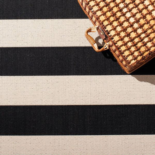 Safavieh Courtyard Elegant Striped Area Rug - Modern Design In Durable, Soft Blend For Home & Outdoor Spaces Beige ,Black 88% Polypropylene,12% Polyester Cy6812-25612-4sq