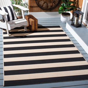 Safavieh Courtyard Elegant Striped Area Rug - Modern Design In Durable, Soft Blend For Home & Outdoor Spaces Beige ,Black 88% Polypropylene,12% Polyester Cy6812-25612-4sq