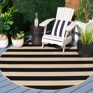 Safavieh Courtyard Elegant Striped Area Rug - Modern Design In Durable, Soft Blend For Home & Outdoor Spaces Beige ,Black 88% Polypropylene,12% Polyester Cy6812-25612-4sq