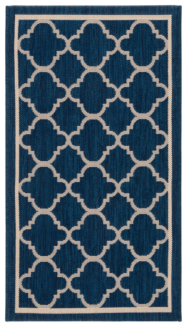 Safavieh Courtyard Oversized 11X15 Navy Beige Geometric Rug — Low-Profile, Power-Loomed Turkey, Durable Fibers CY6918-268-1115