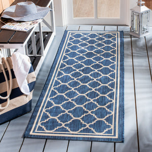 Safavieh Courtyard Oversized 11X15 Navy Beige Geometric Rug — Low-Profile, Power-Loomed Turkey, Durable Fibers CY6918-268-1115