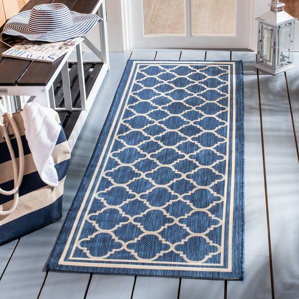 Safavieh Courtyard Oversized 11X15 Navy Beige Geometric Rug — Low-Profile, Power-Loomed Turkey, Durable Fibers CY6918-268-1115
