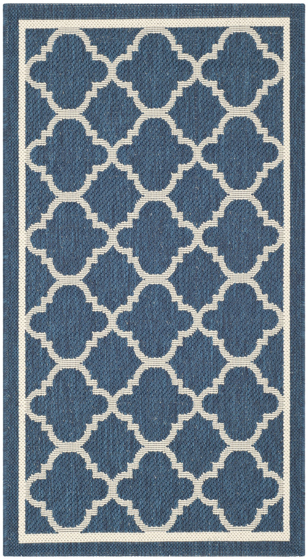 Safavieh Courtyard Oversized 11X15 Navy Beige Geometric Rug — Low-Profile, Power-Loomed Turkey, Durable Fibers CY6918-268-1115