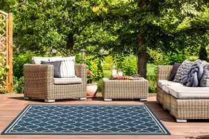 Safavieh Courtyard Oversized 11X15 Navy Beige Geometric Rug — Low-Profile, Power-Loomed Turkey, Durable Fibers CY6918-268-1115