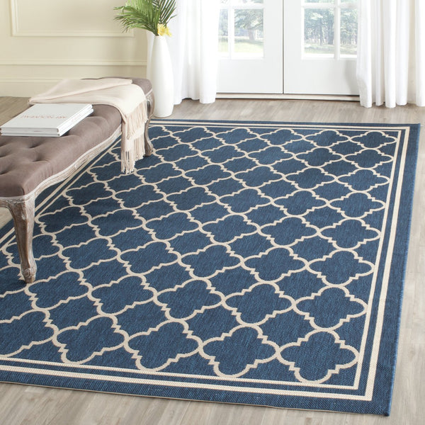 Safavieh Courtyard Oversized 11X15 Navy Beige Geometric Rug — Low-Profile, Power-Loomed Turkey, Durable Fibers CY6918-268-1115