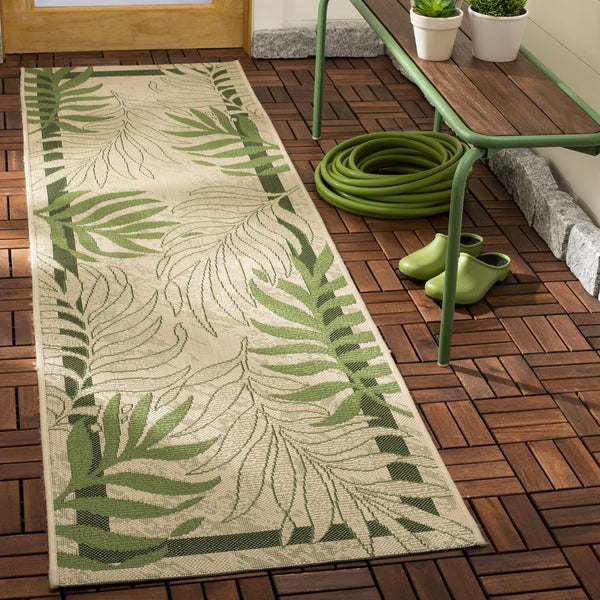 Safavieh Courtyard 10' X 14' Elegant Cream & Green Area Rug - Perfect For Indoor/Outdoor Spaces, Oeko-tex Certified Cream ,Green 88% Polypropylene,12% Polyester Cy7836-14a5-10
