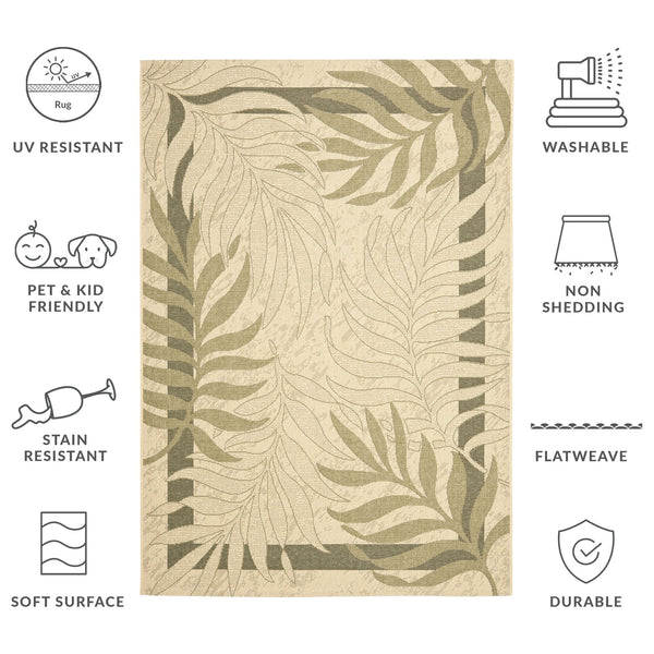 Safavieh Courtyard Nature-inspired Area Rug - Elegant Design, Durable Blend For Indoor & Outdoor Use Cream ,Green 88% Polypropylene,12% Polyester Cy7836-14a5-222