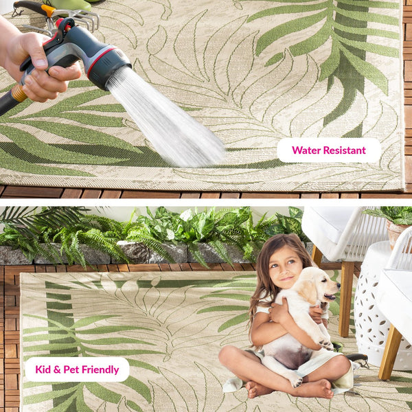 Safavieh Courtyard Nature-inspired Area Rug - Elegant Design, Durable Blend For Indoor & Outdoor Use Cream ,Green 88% Polypropylene,12% Polyester Cy7836-14a5-222