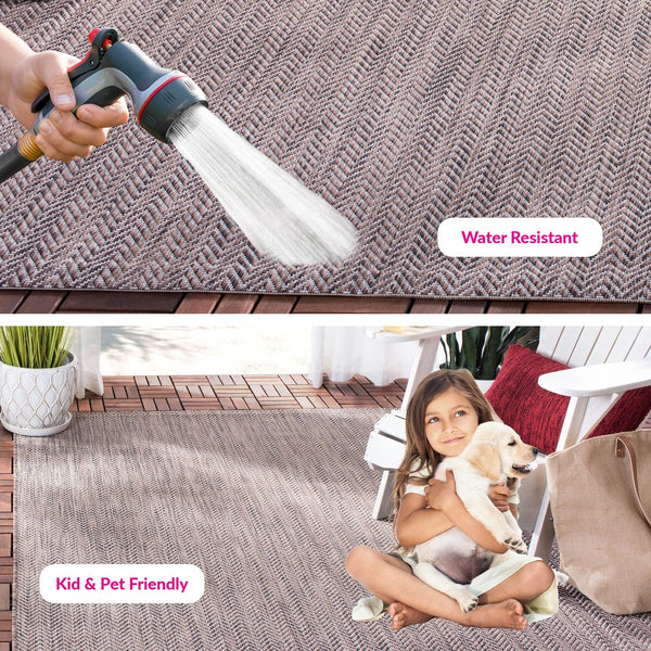 Safavieh Courtyard Elegant Herringbone Indoor/Outdoor Rug - Durable, Soft, Eco-friendly Design For Any Space Ivory Blue ,Beige 88% Polypropylene,12% Polyester Cy8022-59221-4