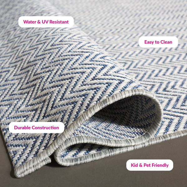 Safavieh Courtyard Elegant Herringbone Indoor/Outdoor Rug - Durable, Soft, Eco-friendly Design For Any Space Ivory Blue ,Beige 88% Polypropylene,12% Polyester Cy8022-59221-4