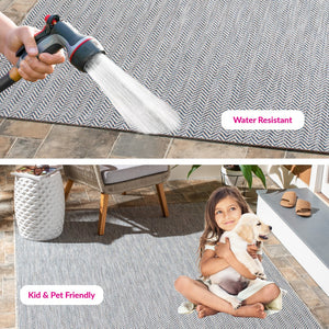 Safavieh Courtyard Elegant Herringbone Indoor/Outdoor Rug - Durable, Soft, Eco-friendly Design For Any Space Ivory Blue ,Beige 88% Polypropylene,12% Polyester Cy8022-59221-4