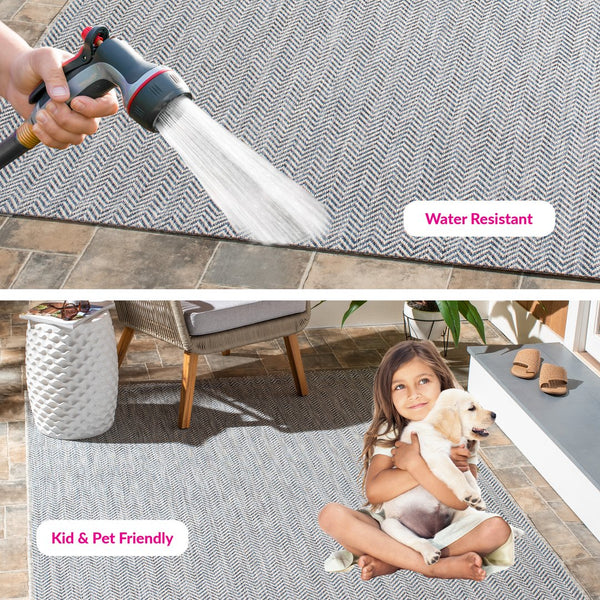 Safavieh Courtyard Elegant Herringbone Indoor/Outdoor Rug - Durable, Soft, Eco-friendly Design For Any Space Ivory Blue ,Beige 88% Polypropylene,12% Polyester Cy8022-59221-4