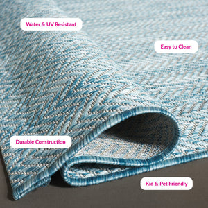 Safavieh Courtyard Elegant Herringbone Indoor/Outdoor Rug - Durable, Soft, Eco-friendly Design For Any Space Ivory Blue ,Beige 88% Polypropylene,12% Polyester Cy8022-59221-4