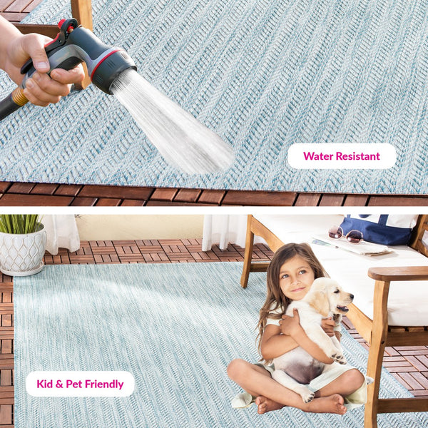 Safavieh Courtyard Elegant Herringbone Indoor/Outdoor Rug - Durable, Soft, Eco-friendly Design For Any Space Ivory Blue ,Beige 88% Polypropylene,12% Polyester Cy8022-59221-4