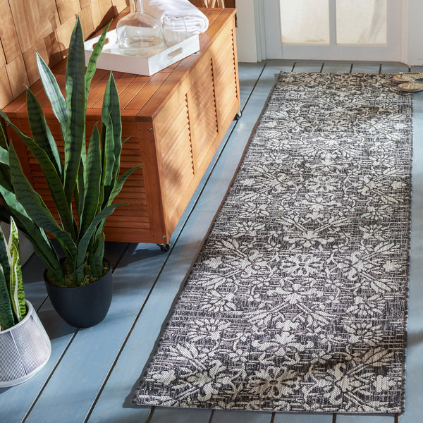 Safavieh Courtyard Exquisite Floral Area Rug – Timeless Elegance For Indoor & Outdoor Spaces, Eco-friendly Design Black ,Light Grey 85.4% Polypropylene,10.4% Polyester,4.2% Latex Cy8064-37621-3
