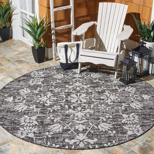 Safavieh Courtyard Exquisite Floral Area Rug – Timeless Elegance For Indoor & Outdoor Spaces, Eco-friendly Design Black ,Light Grey 85.4% Polypropylene,10.4% Polyester,4.2% Latex Cy8064-37621-3