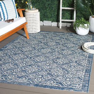 Safavieh Courtyard Santorini Geometric Area Rug - Durable Power Loomed Design For Indoor And Outdoor Spaces Navy ,Grey 88% Polypropylene,12% Polyester Cy8066-36821-5