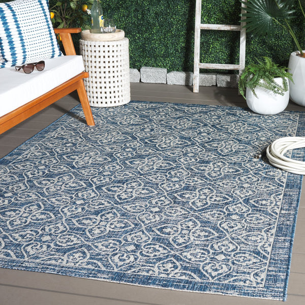 Safavieh Courtyard Santorini Geometric Area Rug - Durable Power Loomed Design For Indoor And Outdoor Spaces Navy ,Grey 88% Polypropylene,12% Polyester Cy8066-36821-5