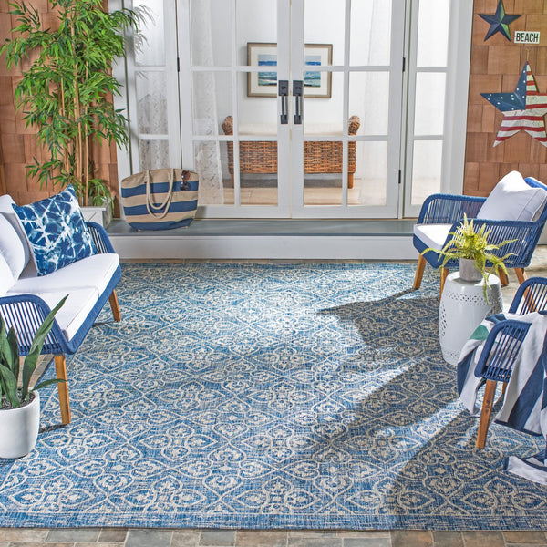 Safavieh Courtyard Santorini Geometric Area Rug - Durable Power Loomed Design For Indoor And Outdoor Spaces Navy ,Grey 88% Polypropylene,12% Polyester Cy8066-36821-5