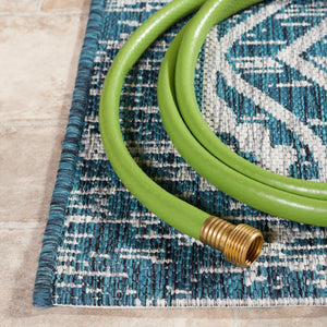 Safavieh Courtyard Santorini Geometric Area Rug - Durable Power Loomed Design For Indoor And Outdoor Spaces Navy ,Grey 88% Polypropylene,12% Polyester Cy8066-36821-5