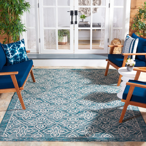 Safavieh Courtyard Santorini Geometric Area Rug - Durable Power Loomed Design For Indoor And Outdoor Spaces Navy ,Grey 88% Polypropylene,12% Polyester Cy8066-36821-5