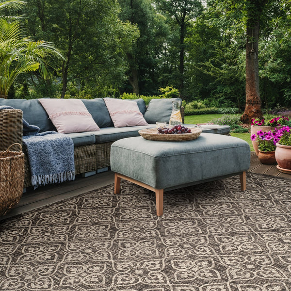 Safavieh Courtyard Santorini Geometric Area Rug - Durable Power Loomed Design For Indoor And Outdoor Spaces Navy ,Grey 88% Polypropylene,12% Polyester Cy8066-36821-5