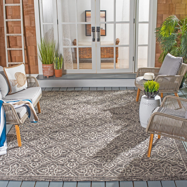 Safavieh Courtyard Santorini Geometric Area Rug - Durable Power Loomed Design For Indoor And Outdoor Spaces Navy ,Grey 88% Polypropylene,12% Polyester Cy8066-36821-5