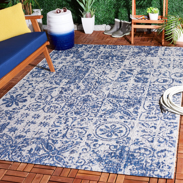 Safavieh Courtyard Elegant Power Loomed Area Rug For Indoor/Outdoor Spaces With Intricate Traditional Motifs Blue ,Grey 88% Polypropylene,12% Polyester Cy8076-37221-5