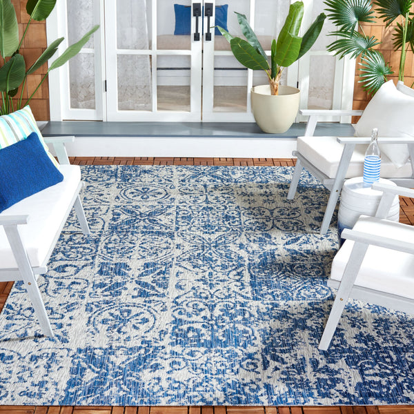 Safavieh Courtyard Elegant Power Loomed Area Rug For Indoor/Outdoor Spaces With Intricate Traditional Motifs Blue ,Grey 88% Polypropylene,12% Polyester Cy8076-37221-5