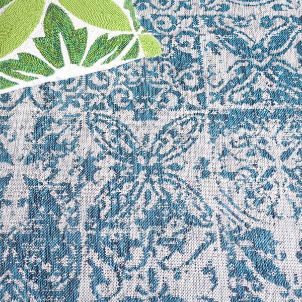 Safavieh Courtyard Elegant Power Loomed Area Rug For Indoor/Outdoor Spaces With Intricate Traditional Motifs Blue ,Grey 88% Polypropylene,12% Polyester Cy8076-37221-5