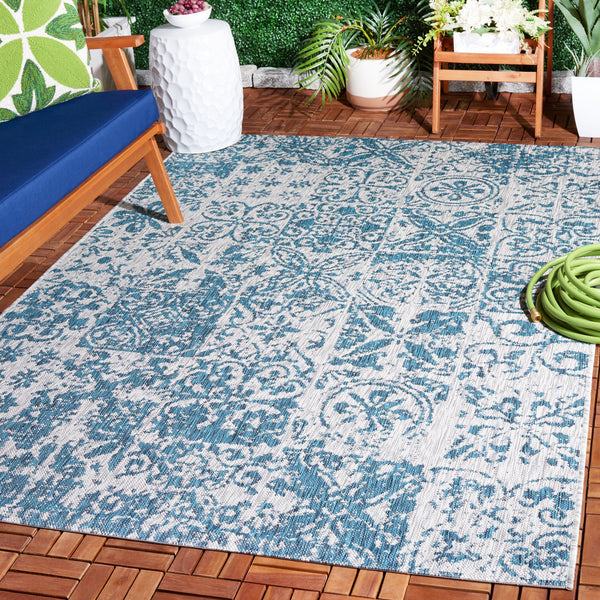 Safavieh Courtyard Elegant Power Loomed Area Rug For Indoor/Outdoor Spaces With Intricate Traditional Motifs Blue ,Grey 88% Polypropylene,12% Polyester Cy8076-37221-5