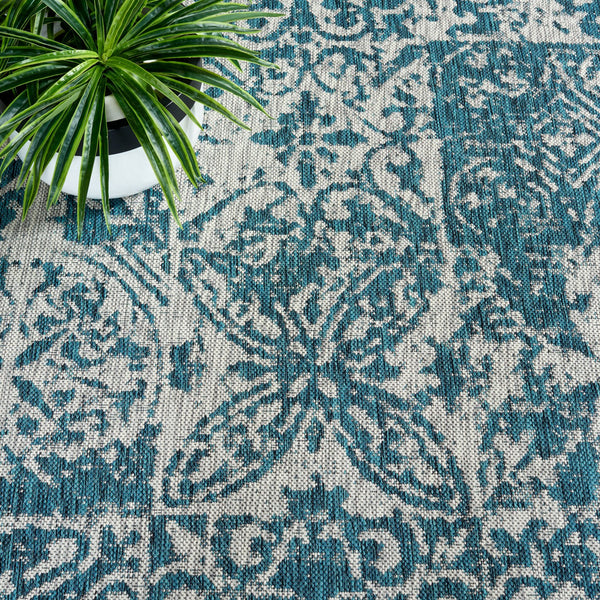 Safavieh Courtyard Elegant Power Loomed Area Rug For Indoor/Outdoor Spaces With Intricate Traditional Motifs Blue ,Grey 88% Polypropylene,12% Polyester Cy8076-37221-5