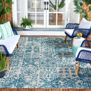 Safavieh Courtyard Elegant Power Loomed Area Rug For Indoor/Outdoor Spaces With Intricate Traditional Motifs Blue ,Grey 88% Polypropylene,12% Polyester Cy8076-37221-5
